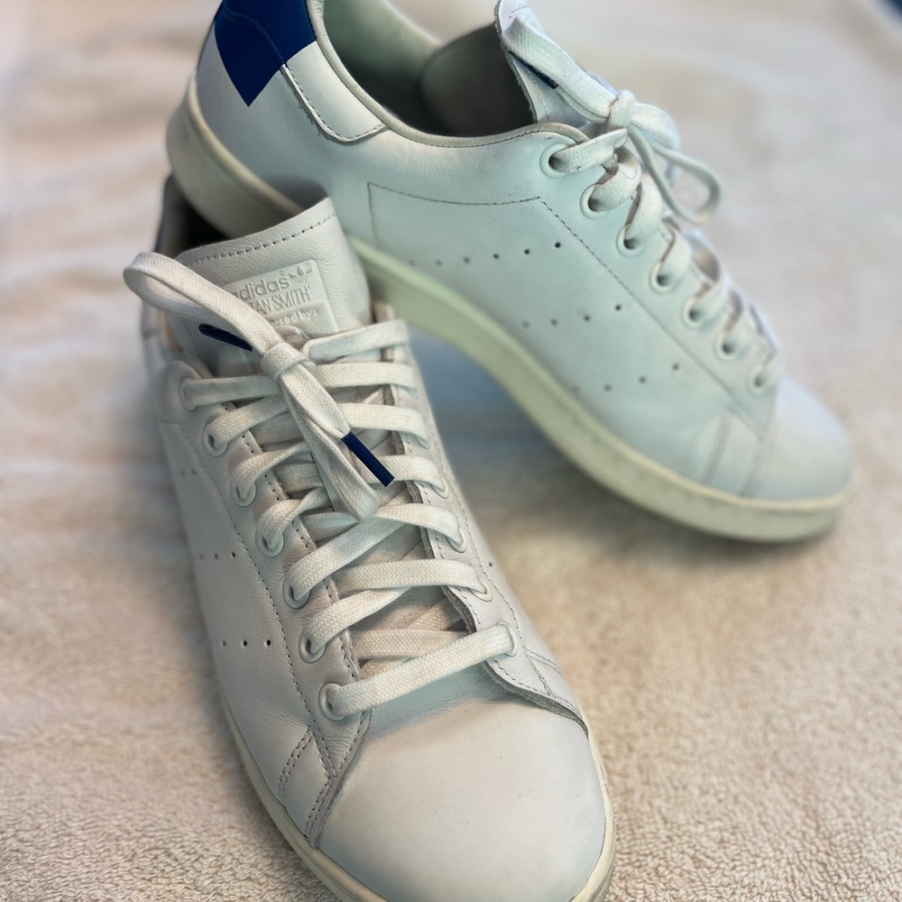Adidas Stan Smith White and Blue Sneakers with Classic Design